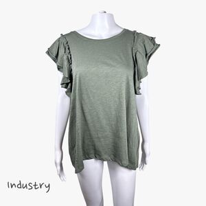 Industry Republic Women's Double Flutter Ruffle Sleeve T-Shirt in Oregano Sz 1X